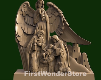The Birth of Christ 3D STL Model Flat Backside for CNC Router, Engraver, Carving Machine