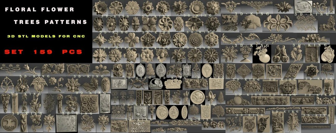 159 Pcs STL Models of Floral Flower Tree Patterns for CNC Router ...