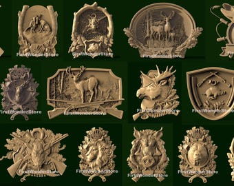 Hunting Fishing Shields Frames 3D STL Models for CNC Router