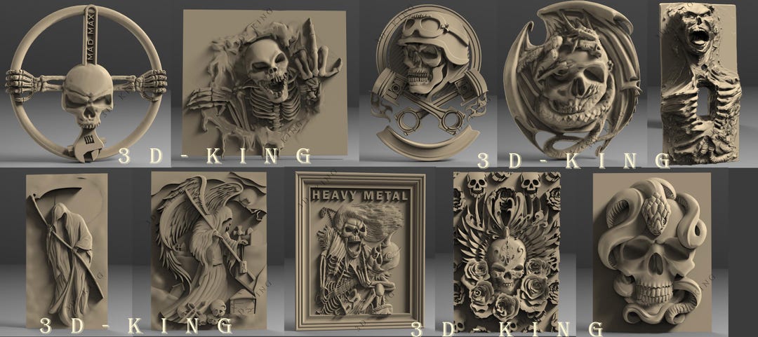 10 Pcs 3D STL Models: Skull & Zombie Theme for CNC Router - Etsy