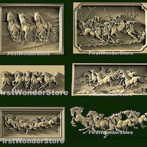 6 peças modelos 3D STL de cavalos Heard em movimento para roteador CNC, gravador, escultura, máquina, impressora 3D, Aspire, Artcam, Fusion3D