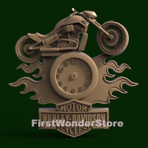 3D STL Model of Wall Clock Harley Davidson for CNC Router Engraver Carving Machine 3D Printer Artcam Aspire Fusion3D
