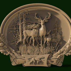 Modelo 3D STL Família de veados na floresta para máquina de entalhe de gravador de roteador CNC Impressora 3D, Aspire, Artcam, Fusion3D