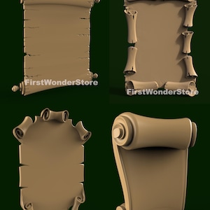 4 Stück 3D 2.5D STL Modelle von Pergament Bundle für CNC-Fräser, Gravur, Carving-Maschine, 3D-Drucker, Artcam, Aspire, Fusion3D