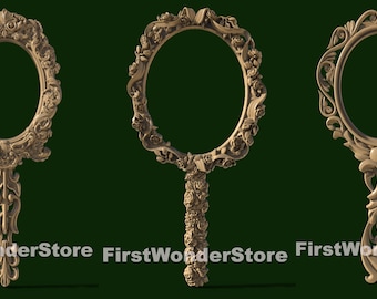 3D STL Oval Hand Mirror Frame Models for CNC Router (3 Pcs)