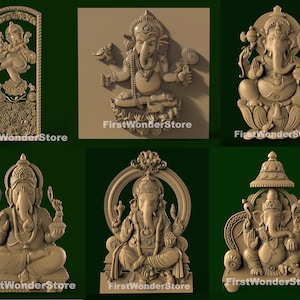 6 Stück 3D STL Modelle von Gott Ganesha Theme 2 für CNC Fräser, Engraver, Carving Maschine, 3D Drucker, Artcam, Aspire, Fusion