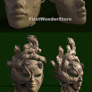 2 modèles 3D de masques de Venise pour femme mascarade pour routeur CNC, graveur, machine à découper, imprimante 3D Artcam, Aspire, Fusion3D