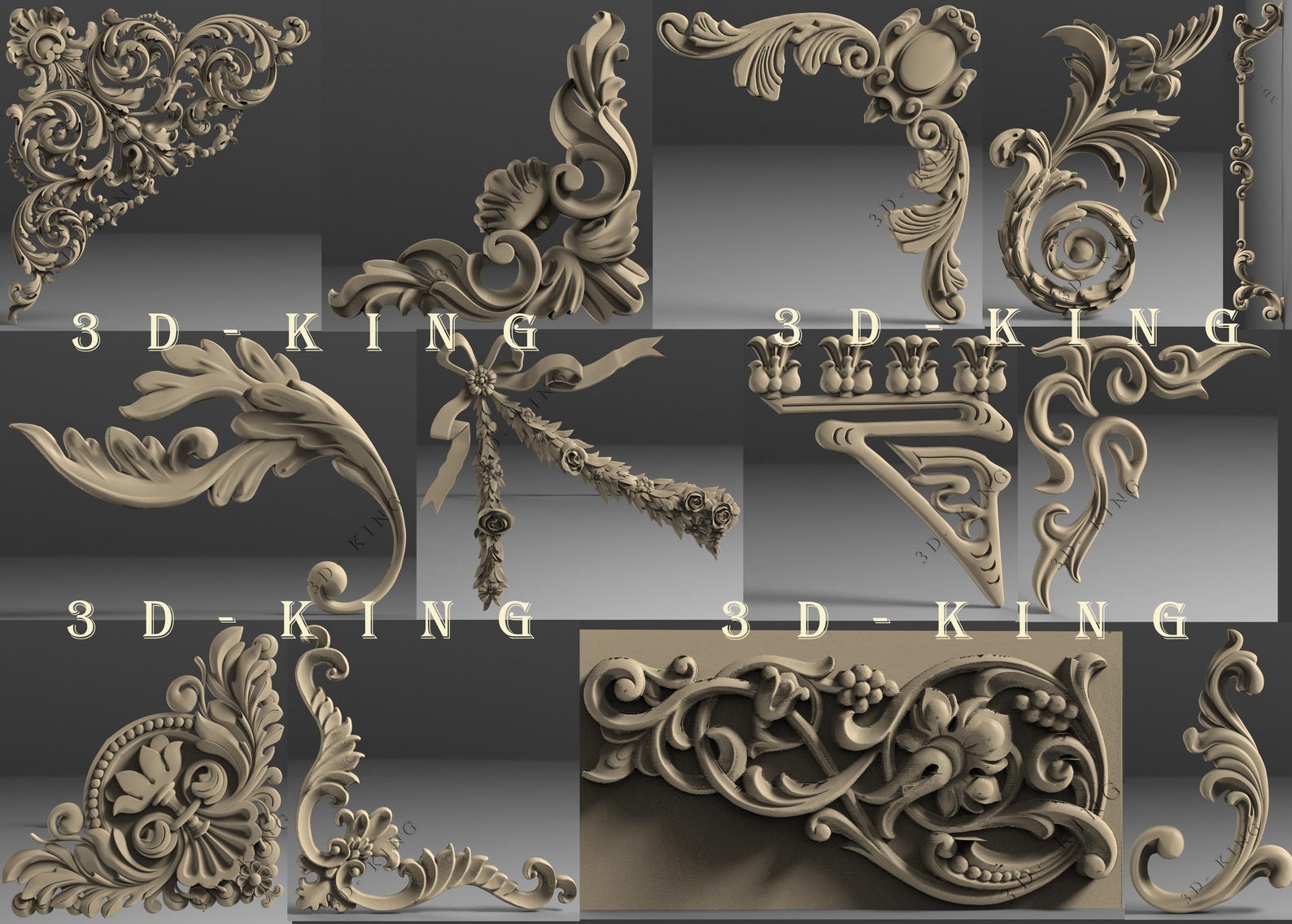 130 Pcs 3D STL Models: Decorative Corners & Elements for CNC Router ...