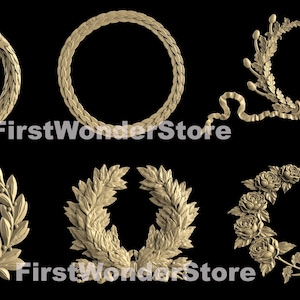 6 peças modelos 3D STL de guirlandas e decorações coronais para roteador CNC, gravador, máquina de escultura, impressora 3D Artcam, Aspire, Fusion