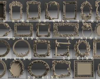 Floral Frame 3D STL Models: CNC Router Carving (25 Pcs)