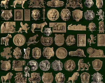 72 Pcs 3D STL Models of Lions Tigers Cheetah Ranter Lynx for CNC Router, Engraver, Carving, Machine, 3D Printer, VCarve