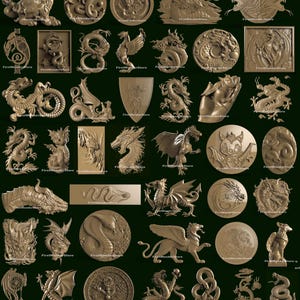 43 Pcs 3D STL Models Dragons Dinosaurs & Snakes Theme for CNC Router, Engraver, Carving, Machine, 3D Printer, VCarve