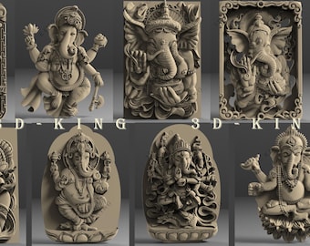 9 Pcs 3D STL Models God Ganesha Theme for CNC Router, Engraver, Carving Machine, 3D Printer