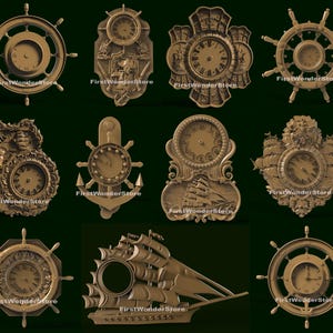 11 Stück 3D STL Modelle von Ship & Sea Theme für CNC Fräser Carving 3D Drucker Aspire V Carve Artcam