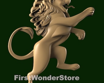 Lion Defender 3D STL Model Flat Backside for CNC Router, Engraver, 3D Printer