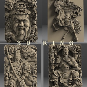 4 Stk 3D STL Modelle von General Guan Gong Theme für CNC Fräser, Engraver, Carving Machine, 3D Drucker Artcam, Aspire, Fusion