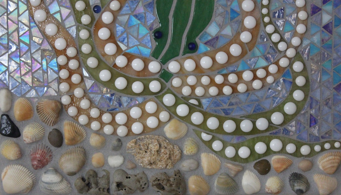 Stained Glass Mosaic Fused Glass Octopus Water Ocean Etsy