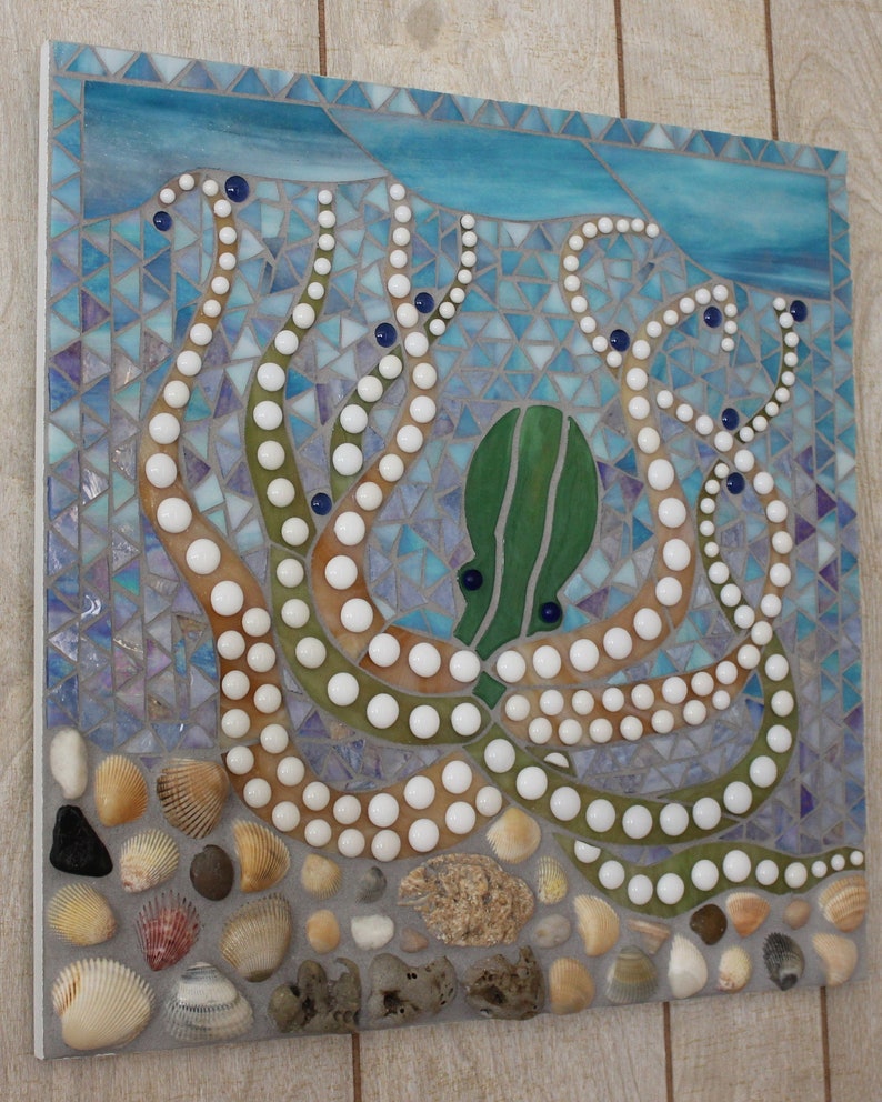 Stained Glass Mosaic Fused Glass Octopus Water Ocean Etsy