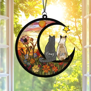 Personalized Cat Memorial Suncatcher: Custom Name Pet Loss Gift - A Peaceful Tribute for Furry Souls Still Sitting in the Beautiful Place