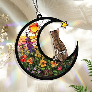 Custom Cat Memorial Suncatcher, Stained Glass Style Pet Loss Gift - A Peaceful Reminder That Your Personalized Pet Still Sits in the Light