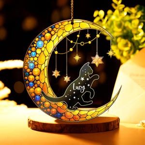 Black Cat on Moon Suncatcher, Black Cat Gift for Cat Lover, Black Cat ACRYLIC Window Hangings Art, Cat Mom Gift, Black Cat Memorial Ornament