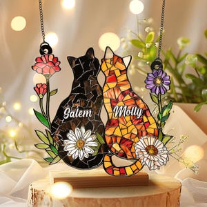 Personalized Cat Window Hanging, Custom Pet Suncatcher, Acrylic Poppy Flowers Wall Art Decoration, Cat Home Decor, Gift for Mom, Cat Lovers