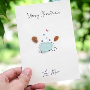 Handgemachte Meerglas Muttertagskarte – Einzigartige Pebble Art Grußkarte für Weihnachten & besondere Anlässe