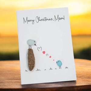 Handgemachte Seeglas Kunst Karte - Frohe Weihnachten Mom Karte - Einzigartiges Weihnachtsgeschenk für Mama - Natur Inspirierte Vogel Kunst für Weihnachten oder den Muttertag