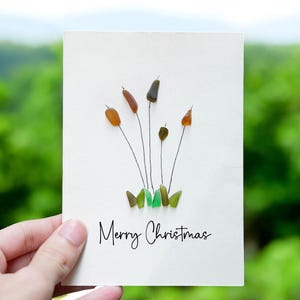 Carte de Noël en verre de mer faite main - Carte de voeux unique pour les fêtes - Carte de Noël et de remerciement respectueuse de l'environnement