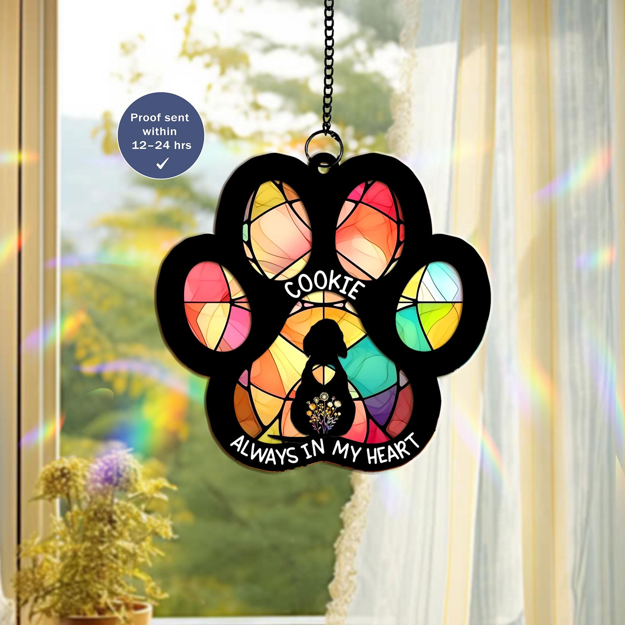 Rainbow Bridge Pet Paw Suncatcher, Dog Memorial Suncatcher, Pet ...