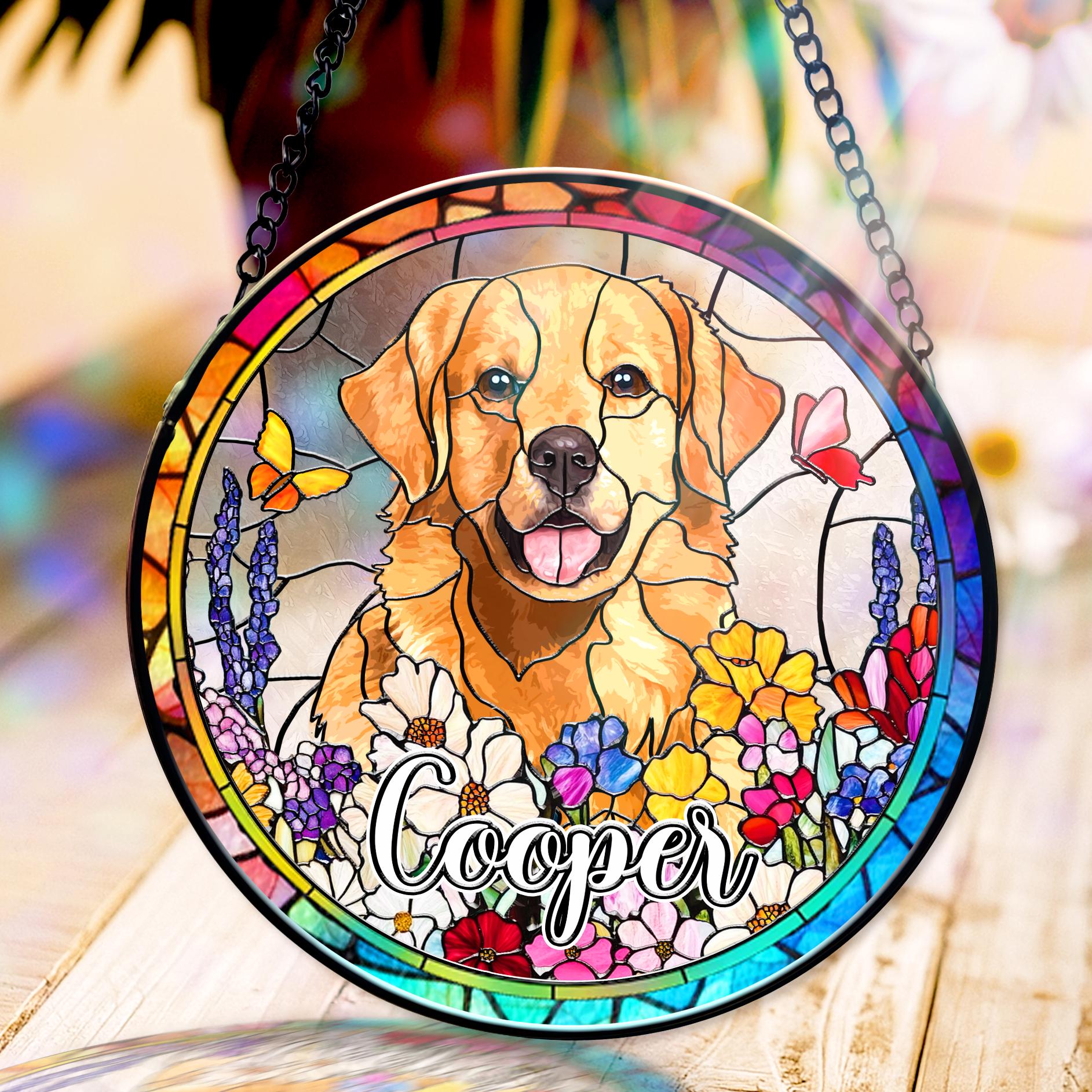 Custom Pet Portrait Glass Suncatcher, Pet Memorial Gift, Dog Portrait From Photo, Pet Loss, Dog Cat Glass Art, Window Hanging For Pet Lover