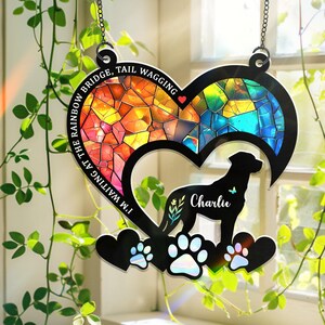 Personalized Dog Memorial Suncatcher, Custom Pet Loss Gifts, Stained Glass Rainbow Bridge Sympathy, Remembrance Gift for Dog Lovers Mom, Dad