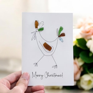 Cartão de arte em vidro marinho feito à mão para o Dia das Mães | Design de frango | Presente exclusivo para a mãe | Decoração rústica de fazenda | Cartão de presente de Natal