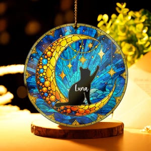 Black Cat on Moon Suncatcher for Cat Moms, Gift for Cat Lover, Black Cat ACRYLIC Window Hangings, Black Cat Memorial Ornament, Cat Mom Gift