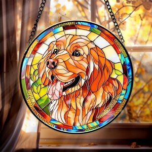 Custom Pet Portrait Dog Memorial Stained Glass Suncatcher, Pet Loss Gift Dog Remembrance Window Hanging Personalized Keepsake for Passed Dog