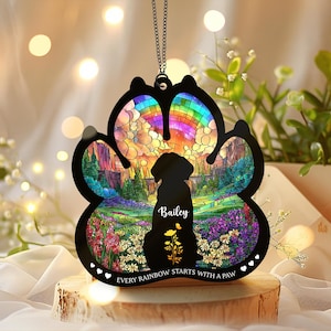 Personalized Dog Loss Sympathy Gift, Custom Dog Memorial Suncatcher, Pet Memorial Gift, Loss of Dog Gift Dog Remembrance, Rainbow Bridge Paw