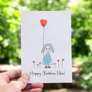 Cartão de dia das mães feito à mão em vidro marinho - Cartão de balão de coração para a mãe - Ideia de presente de Natal, cartão de aniversário para a mãe, cartão de Natal exclusivo