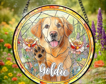 Custom Dog Portrait Glass Suncatcher Pet Memorial Gift, Pet Portrait From Photo, Pet Loss, Dog Cat Art, Window Hangings For Pet Lover, Mom