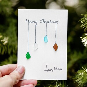 Carte de Noël en verre de mer faite main | de voeux qui respecte l'environnement pour les fêtes | Cadeau de Noël personnalisé | Conception d'ornement de fête