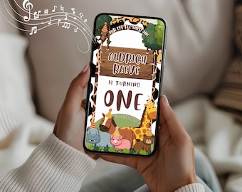 Wild One Safari Animated Birthday Invitation, 20 Second Video Invite, Canva Template, Animals Jungle Party, Editable Digital Invite