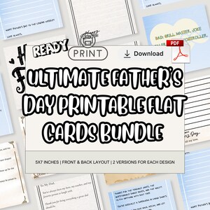 Pacchetto di biglietti stampabili per la festa del papà / Fronte e retro 1 lato / Versioni modificabili e pre-scritte incluse / Download immediato