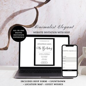 Birthday Website Invitation Template, Minimalist Elegant Canva Site, RSVP Countdown Map, Editable Digital Invitation