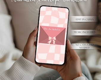 Gingham Birthday Invitation Animated Envelope Canva Video Template Editable Drag & Drop Invite 10 Second Reveal 1080x1920 Vertical
