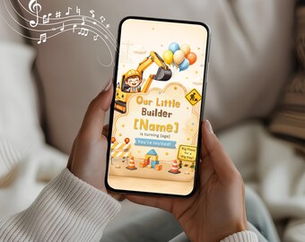Our Little Builder Animated Birthday Invitation, 15 Second Video Invite, Construction Party, Canva Template, Editable Digital Invite