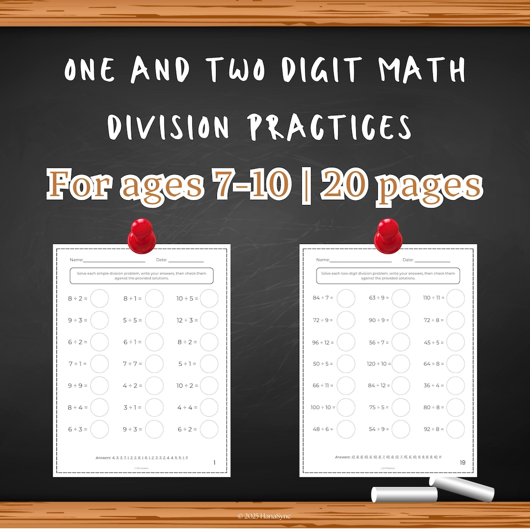 Division Practice Worksheets for Kids Ages 7-10 | One and Two Digit ...