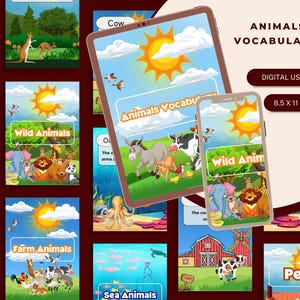 Preschool Learning Worksheet | Toddlers Animal Vocabulary | Farm, Wild, Pet & Sea Animals | Digital Download | Kids Reading Sheets Ages 4-7