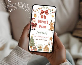 Oh What Fun To Be One Christmas First Birthday Animated Canva Invitation Template