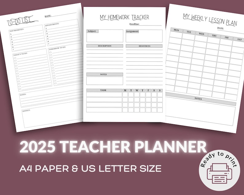 Printable Tue 2025 Teacher Planner Printable Customizable Planner for Lesson Plans A4 ...