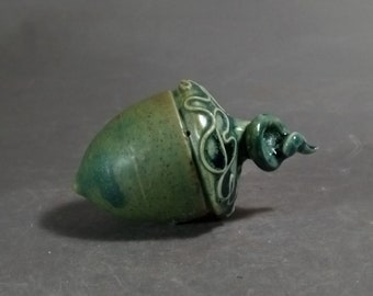 Pottery acorn, dark green acorn, one of a kind