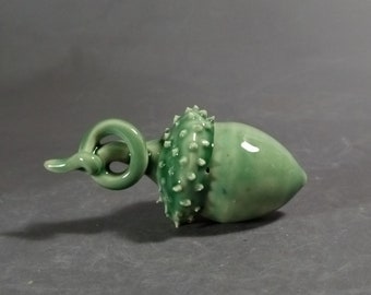 Acorn sculpture, green acorn, one of a kind, clay acorn